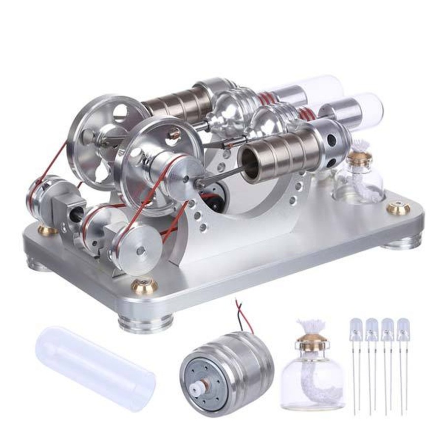 Model Engine enginediy Multi-Cylinder Stirling Engine | Hot Air Stirling Engine 2 Cylinder Colorful Led Education Toy Electricity Generator Model (M14-22-D)