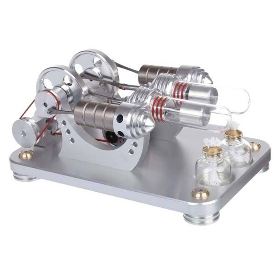 Model Engine enginediy Multi-Cylinder Stirling Engine | Hot Air Stirling Engine 2 Cylinder Colorful Led Education Toy Electricity Generator Model (M14-22-D)