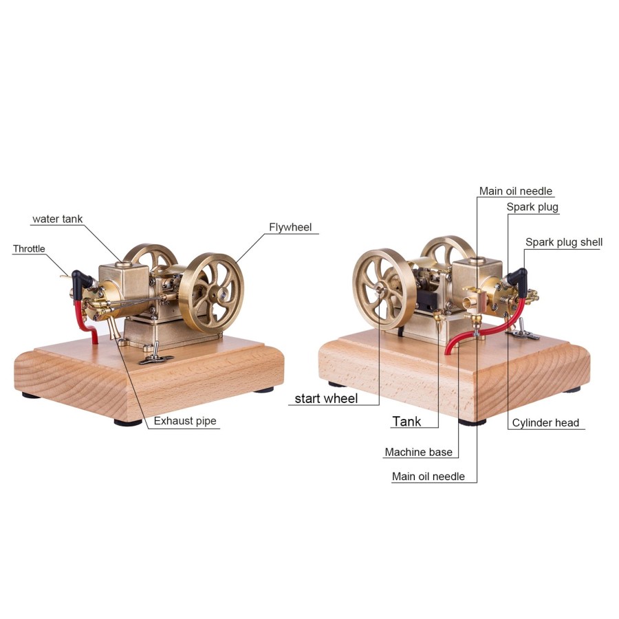 Model Engine enginediy | M17B 1.6Cc Mini 4 Stroke Micro Horizontal Water-Cooled Gasoline Engine Internal Combustion Engine Model - Speed Adjustable