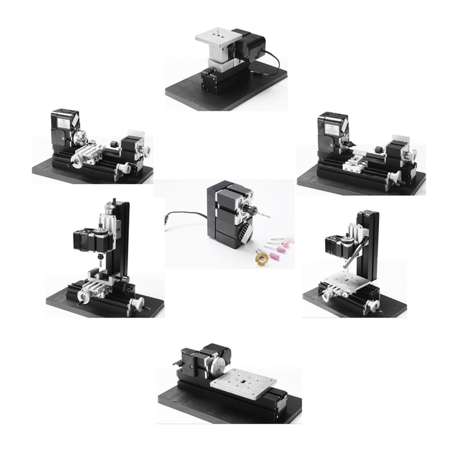 Accessories enginediy | 6 In 1 Mini Metal Machine Tool Diy Assembly Tools Set - Wire Saw + Wood Lathe + Milling Machine + Drilling Machine + Sand Mill + Handheld Machine Tool