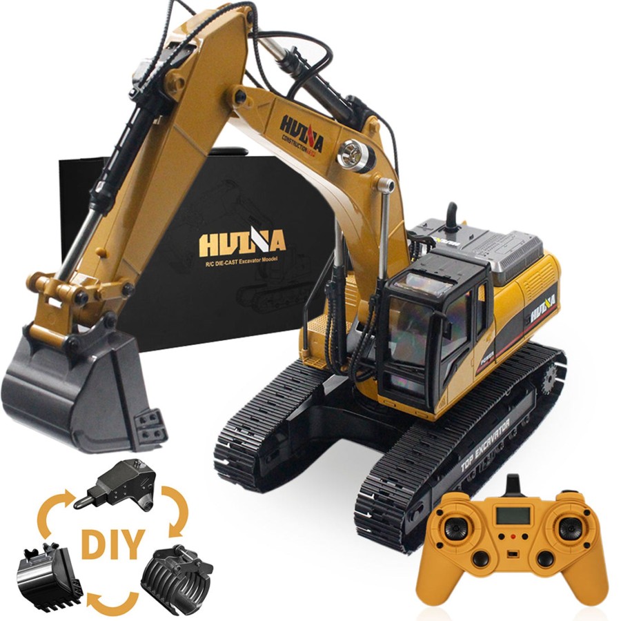 Rc Engine & Model enginediy | Huina 1580 3-In-1 1:14 2.4G Rc Excavator Crusher Timber Grab Truck Engineering Vehicle Construction Truck With Smoke Effect & Led Light