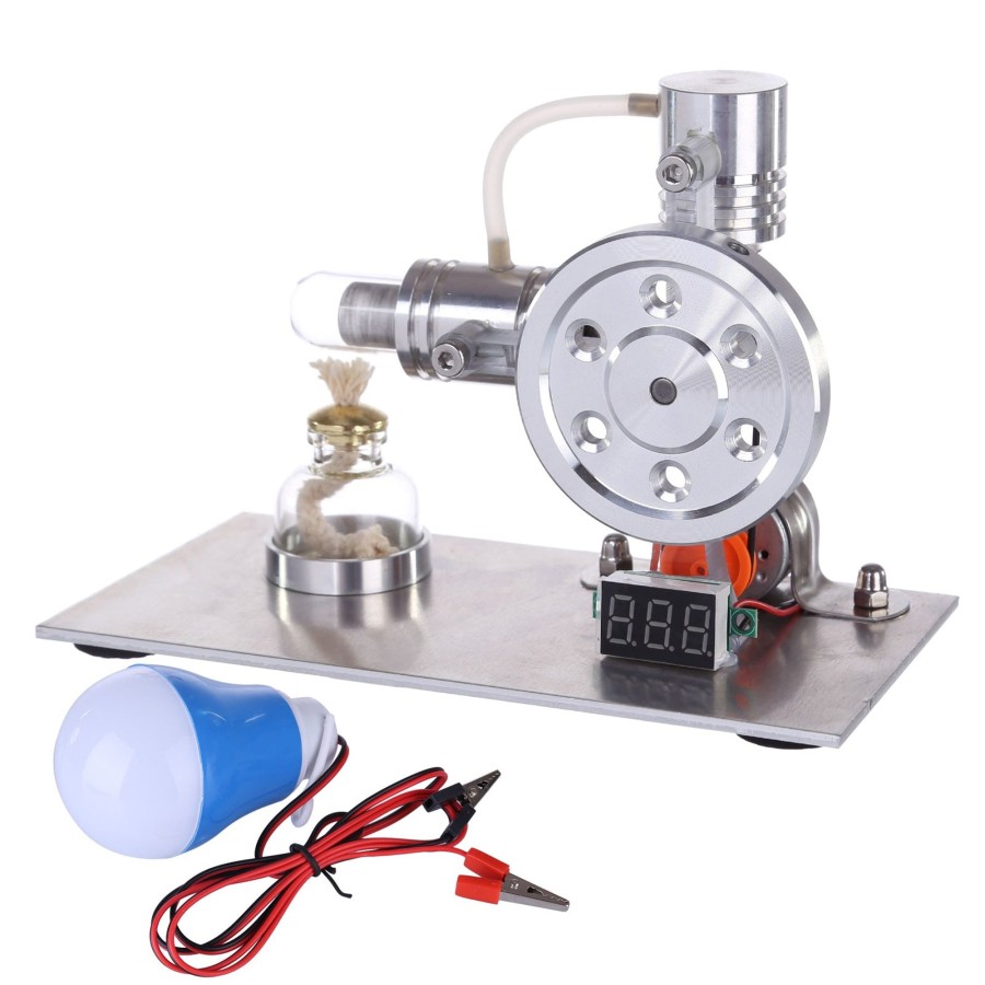 Stem Model enginediy | L-Shaped Stirling Engine Generator Model With Voltage Digital Display Meter And Bulb Science Experiment Educational Toy - Enginediy Customized