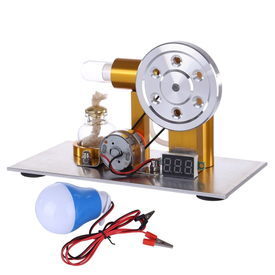 Stem Model enginediy | L-Shaped Stirling Engine Generator Model With Voltage Digital Display Meter And Bulb Science Experiment Educational Toy - Enginediy Customized