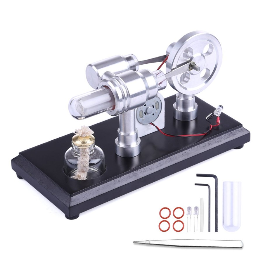 Diy Engine enginediy | Stirling Engine Kit Double-Cylinder Stirling Engine Generator Electricity With Colorful Led Lights