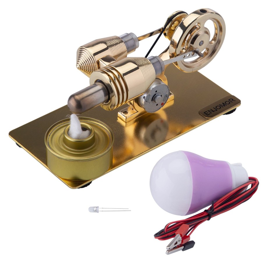 Model Engine enginediy Hot Air Stirling Engine | Enjomor Gamma Hot Air Stirling Engine Model Mini Electric Generator With Led Light And Bulb - Stem Toy