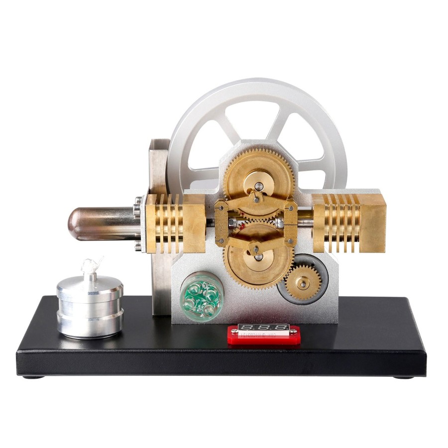 Model Engine enginediy Stirling Engine & Parts | Enjomor Hot Air Stirling Engine Generator Model With Led Light And Voltmeter - Horizontally Opposed Diamond Structure Gear Drive