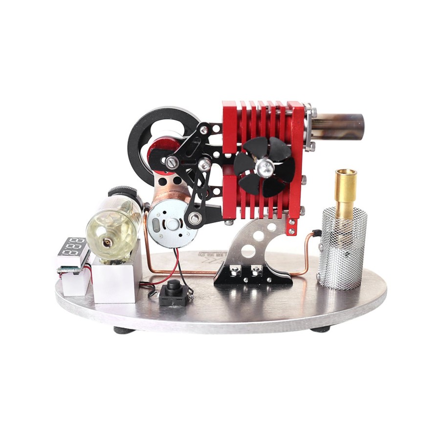 Stem Model enginediy | Enjomor Type 2 Cylinder 2 Piston Rocker Arm Linkage Stirling Engine Generator Model With Led Lamp Bead And Voltage Display Meter - Stem Toy