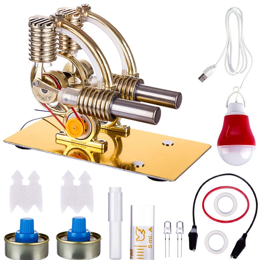 Model Engine enginediy Multi-Cylinder Stirling Engine | Stirling Engine L-Shape Two Cylinder Stirling Engine External Combustion Engine With Big Bulb