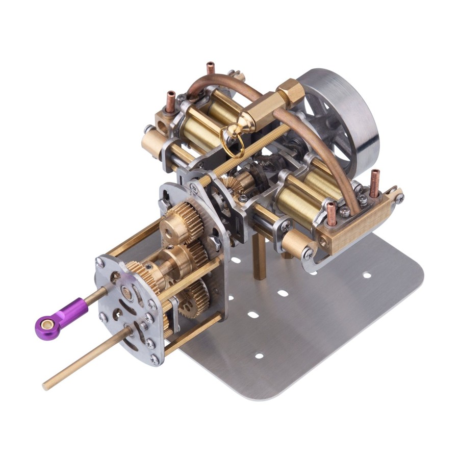 Model Engine enginediy | Mini Horizontally Opposed 4-Cylinder Steam Engine Model With Gearbox For Small Steam Model Ship