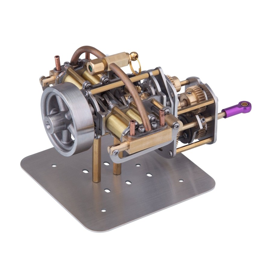 Model Engine enginediy | Mini Horizontally Opposed 4-Cylinder Steam Engine Model With Gearbox For Small Steam Model Ship