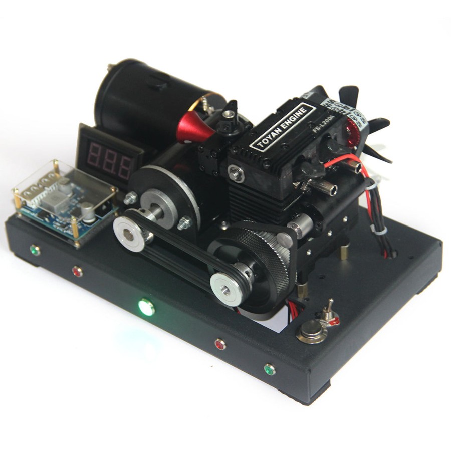 Stem Model enginediy | Toyan Fs-L200 Inline Two-Cylinder 4-Stroke Nitro Engine 12V Micro Illuminated Generator Model