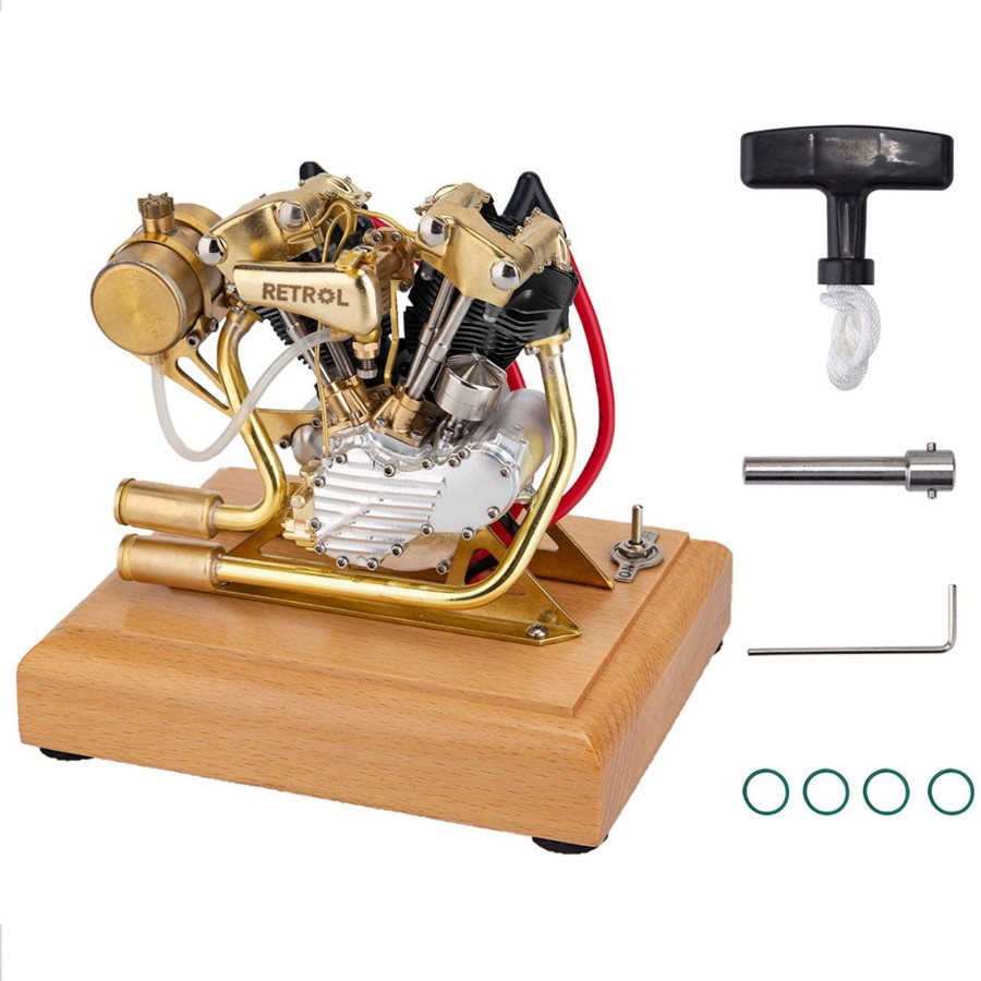 Model Engine enginediy | Retrol R29 4.2Cc Mini V2 Engine Ohv V-Twin Motorcycle Engine Double-Cylinder Four-Stroke Gasoline Engine Internal Combustion Engine Model