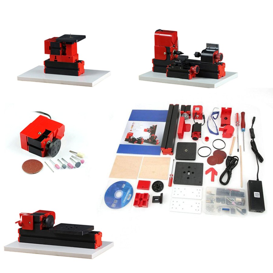 Accessories enginediy | 4 In 1 Micro Machine Tool Diy Assembly Kit (100Pcs+) - Wire Saw Wood Lathe Sand Mill Handheld Machine Tool Model Kit