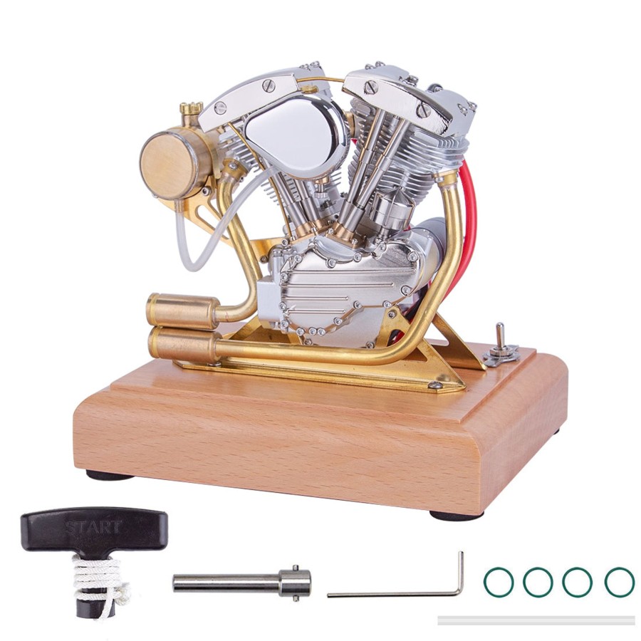 Model Engine enginediy | Retrol R32 4.2Cc Ohv V-Twin Model V2 Four-Stroke Gasoline Engine Motorcycle Engine Internal Combustion Engine Model