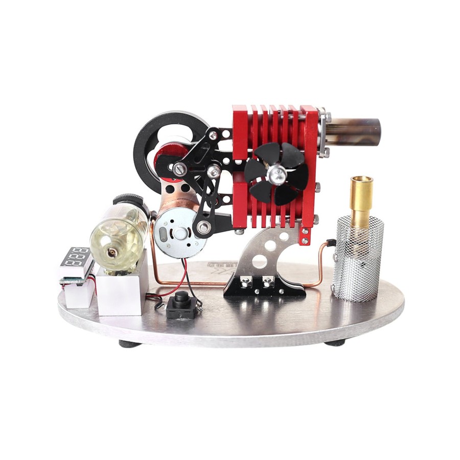 Model Engine enginediy Stirling Engine & Parts | Enjomor Type 2 Cylinder 2 Piston Rocker Arm Linkage Stirling Engine Generator Model With Led Lamp Bead And Voltage Display Meter - Stem Toy