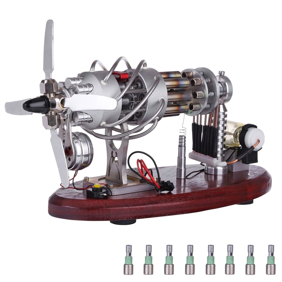 Model Engine enginediy Multi-Cylinder Stirling Engine | Enjomor 16 Cylinder Swash Plate Stirling Engine Generator Model With Led And Voltage Digital Display Meter - Stem Toy