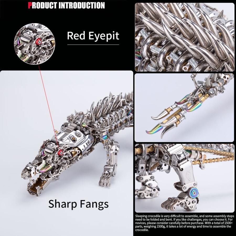 Diy Engine enginediy | 3D Metal Sleeping Crocodile Diy Metal Puzzle Model Kit Mechanical Assembly Crafts 1500+Pcs