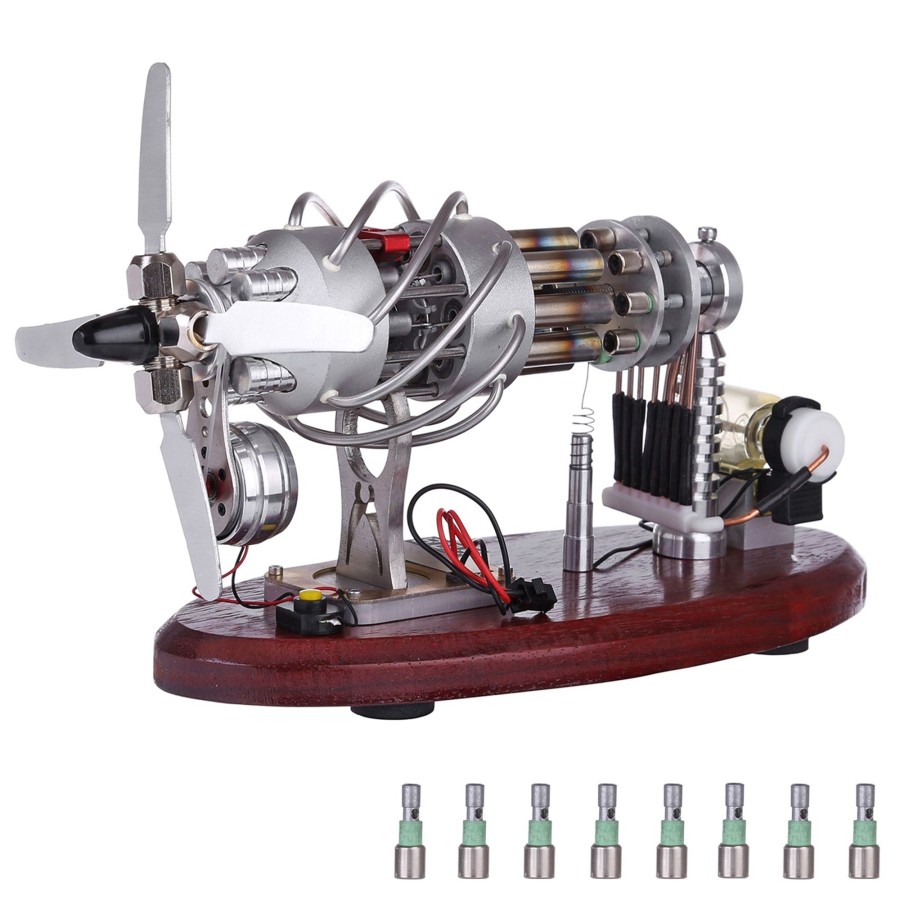 Model Engine enginediy Stirling Engine & Parts | Enjomor 16 Cylinder Swash Plate Stirling Engine Generator Model With Led And Voltage Digital Display Meter - Stem Toy