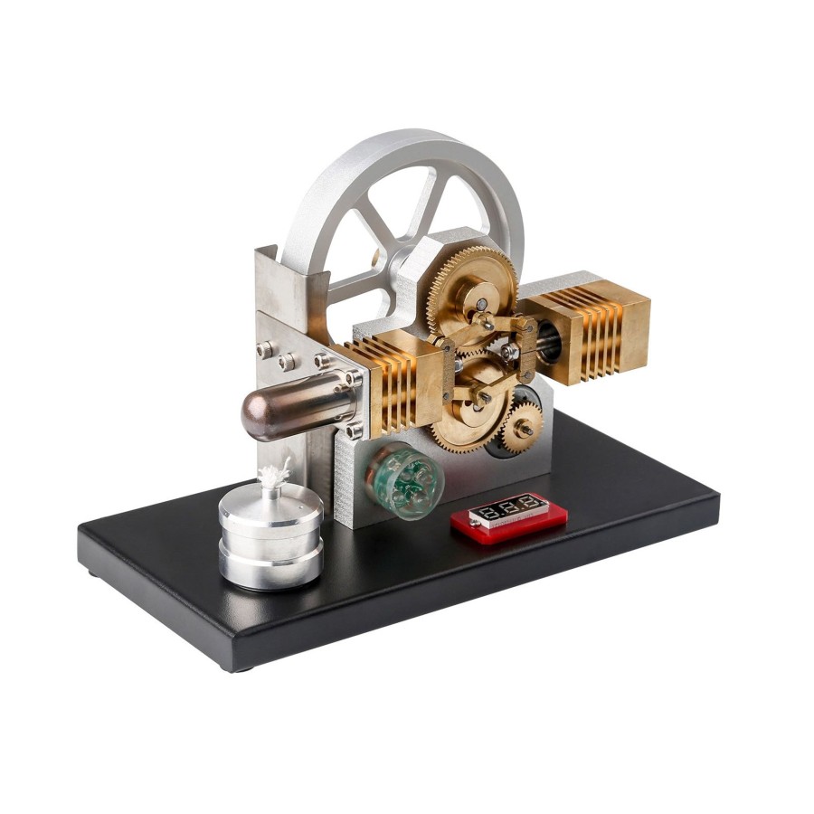 Stem Model enginediy | Enjomor Hot Air Stirling Engine Generator Model With Led Light And Voltmeter - Horizontally Opposed Diamond Structure Gear Drive