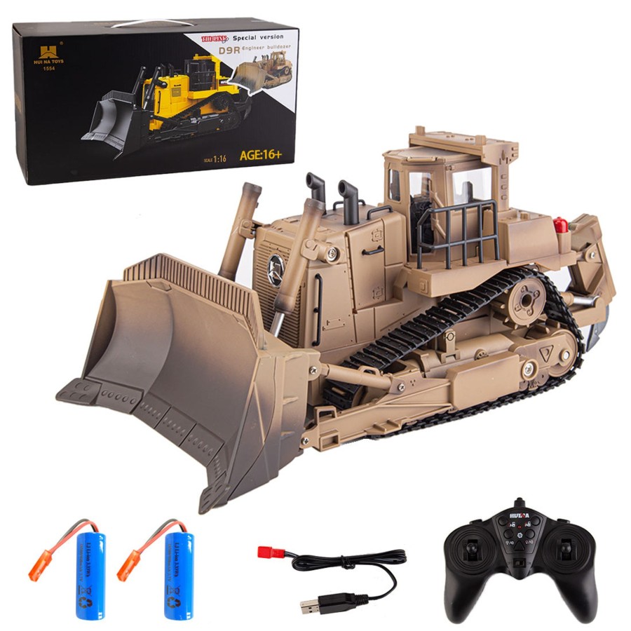 Rc Engine & Model enginediy | Huina 1/16 D9R Armored Bulldozer 2.4Ghz 9Ch Rc D9R Engineer Bulldozer Model Military Vehicle Models With Dual Batteries (Khaki)