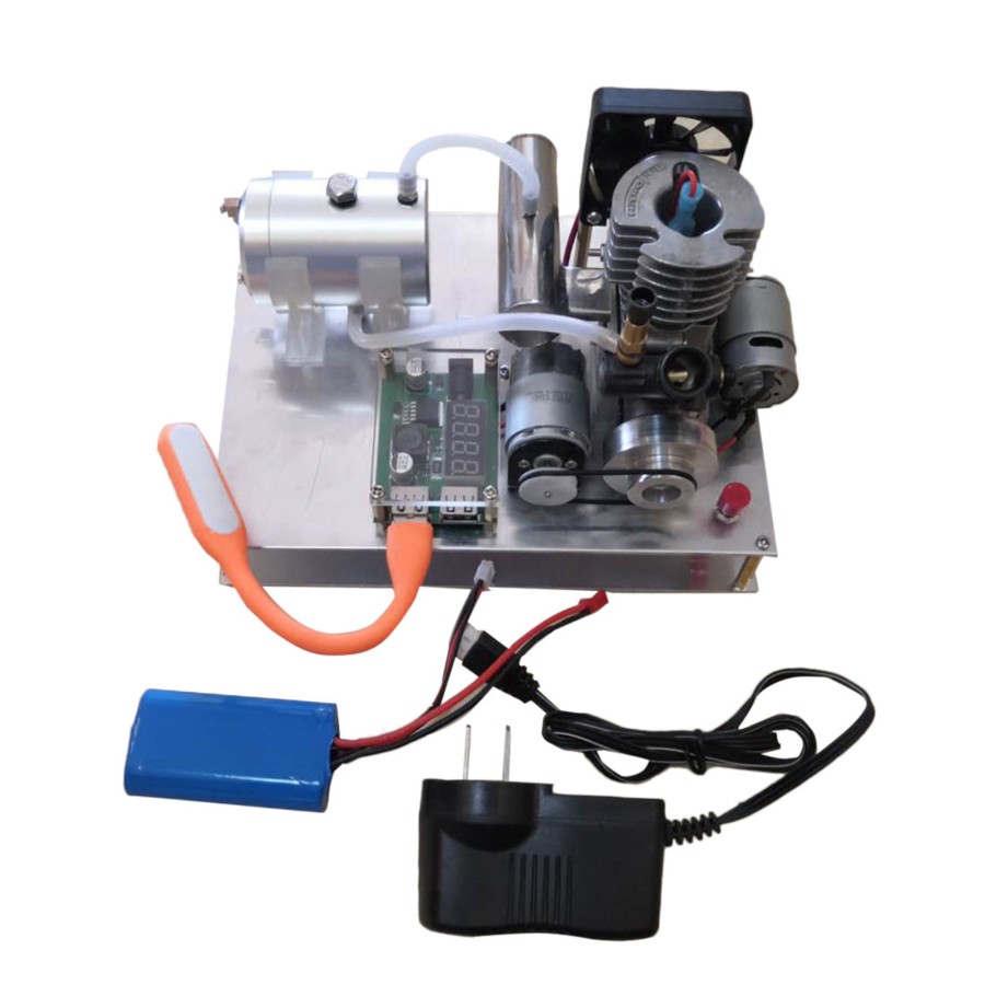 Stem Model Engine DIY | Single Cylinder 2-Stroke Air-Cooled Methanol Engine Generator Model With Voltage Digital Display And Dual Usb Charging Module (One-Key Electric Start)