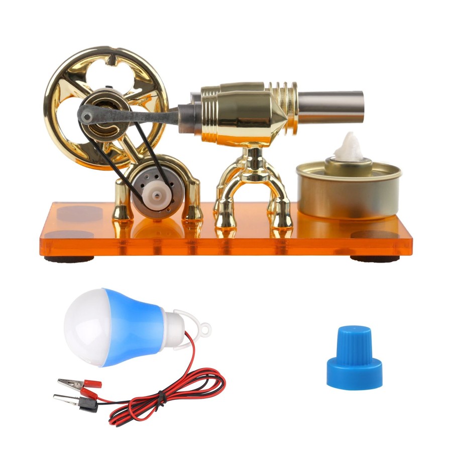 Model Engine enginediy Stirling Engine With Led | Stirling -Shape Hot-Air External Combustion Engine Model With Led And Lamp Physics Science Experiment Toy