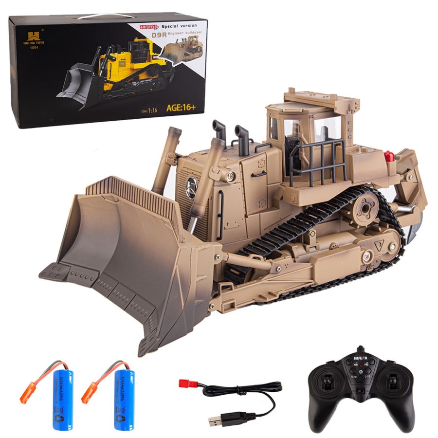 Rc Engine & Model enginediy | Huina 1/16 D9R Armored Bulldozer 2.4Ghz 9Ch Rc D9R Engineer Bulldozer Model Military Vehicle Models With Dual Batteries (Khaki)