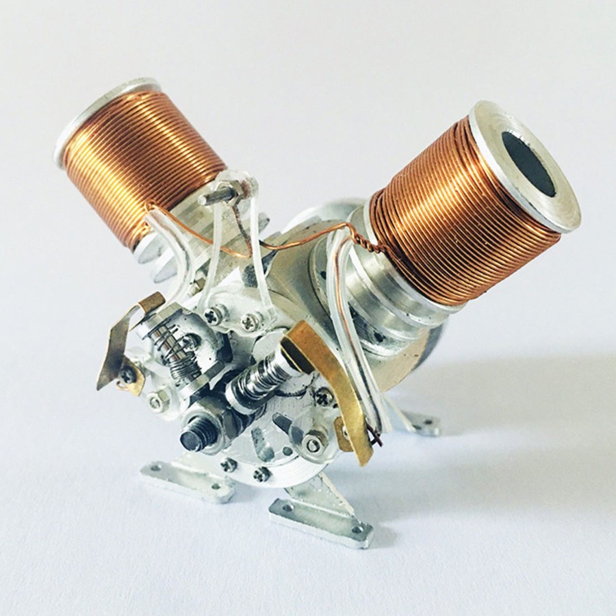 Stem Model Engine DIY | Metal Mini V Type Double-Cylinder V2 Electromagnetic Engine Model Operable Engine Physics Science Experiment Toy (6-12V Supply Voltage)