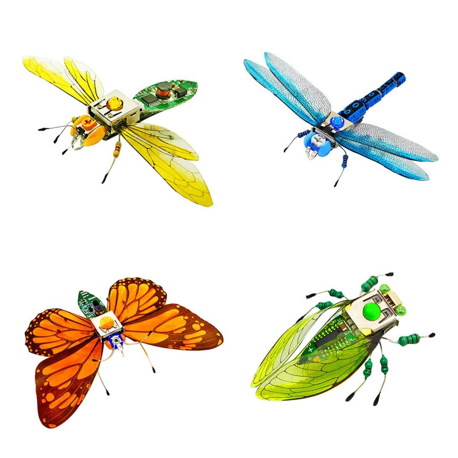 Diy Engine Engine DIY | Diy Handmade Electronic 4 Insect Kits Electronic Badge Material Kit Led Lights - Dragonfly + Butterfly + Cicada + Hu Feng